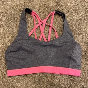 Lululemon Energy Bra Size 6 Sports Bra Criss Cross Gray Pink Gym Workout